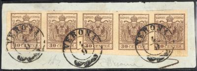 Briefstück - Lombardei Nr. 4HIII im waagrechten FÜNFERSTREIFEN aufBriefstück, - Briefmarken