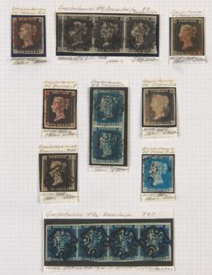 .gestempelt/*/Poststück - Interess. Sammlung Großbrit. 1840/1887 u.a. mit Nr. 1 im waagr. Dreierstreifen, - Stamps