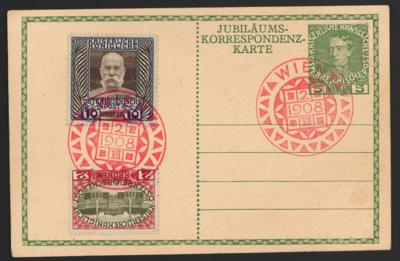 Poststück - Österr. 1908 - JubiläumsKorrespondenz - Karte zu 5 Heller mit 2 und 10 K mit rotem Jubiläumsstpl. (2.12.1908), - Francobolli