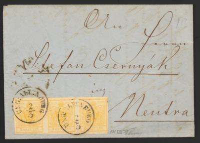 Poststück - Österr. Nr. 1M gelb im waagr. Dreierstreifen, - Briefmarken