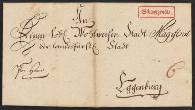 Poststück - Vorphila NÖ - ". Schwarzenau." - Kastenstempel in Rot auf Faltbrief nach Eggenburg aus 1785, - Známky