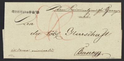 Poststück - Vorphila NÖ - "V. Schwarzenau" - Einzeiler (Kühn Nr. 115a) auf Faltbrief nach Bernegg aus 1820, - Známky