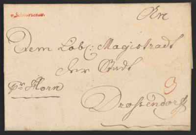 Poststück - Vorphila NÖ - "v. Schwarzenau" in ROT (Kühn Nr. 115B) auf Faltbrief nach Drosendorf aus 1788, - Briefmarken