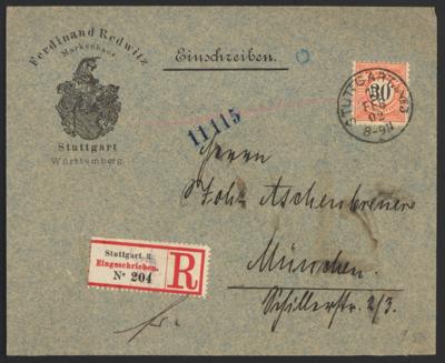 Poststück - Würrtemberg Nr. 61 (30 Pfg.) - Einzelfrankatur auf Rekobrief nach München, - Briefmarken