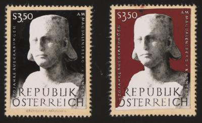 (*) - 2 gezähnte Entwürfe zu Österr. Nr. 1299 auf schwarzer Unterlage, - Briefmarken