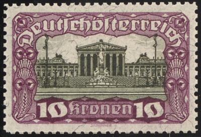 (*) - Österr. 1919 - 10 Kronen Parlament Farbprobe in Violett/Schwarz Linienzhg. 12 1/2 (ANK. Nr. 290 P), - Francobolli