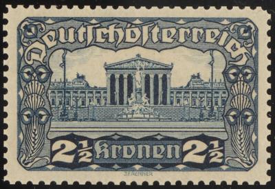 (*) - Österr. 1919 - 2 1/2 Kronen Parlament Farbprobe in Dunkelblau Linienzhg. 12 1/2 (ANK. 285 P), - Francobolli
