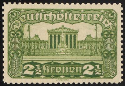 (*) - Österr. 1919 - 2 1/2 Kronen Parlament Farbprobe in Hellgrün in Linienzhg. 12 1/2,(ANK. Nr. 285 P), - Stamps