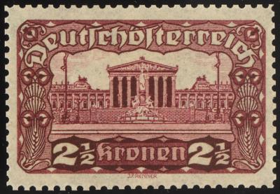(*) - Österr. 1919 - 2 1/2 Kronen Parlament Farbprobe in Lilakarmin Linienzhg. 12 1/2 (ANK. Nr. 285 P), - Stamps