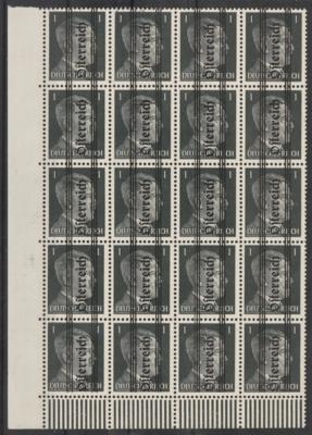 ** - Österr. Nr. 674 (1 Pfg. grau) im Zwanzigerblock von der linken unteren Ecke, - Briefmarken