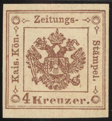 ** - Österr. Zeitungsstplm. Nr. 4 b allseits voll- bis breitrandiges postfr. Prachtstück, - Briefmarken