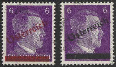 ** - Österreich 1945 I. Wiener Aushilfsausgabe Aufdruckproben auf 6 Pfg. in rot + schwarz, - Stamps