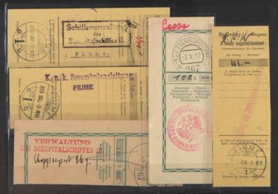 Briefstück/Poststück - Österr. Marine WKI - Partie Abschnitte mit interess. Truppenstempeln - Seeambulanzleitung Fiume (2), - Briefmarken