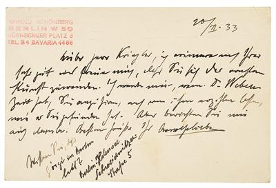 Schönberg, Arnold, - Autogramy, rukopisy, papíry