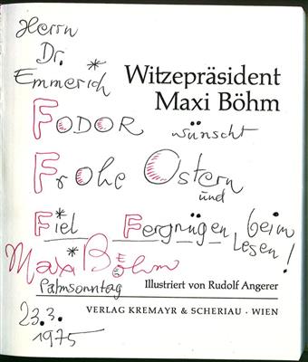 Böhm, Maxi, - Autogramy, rukopisy, papíry