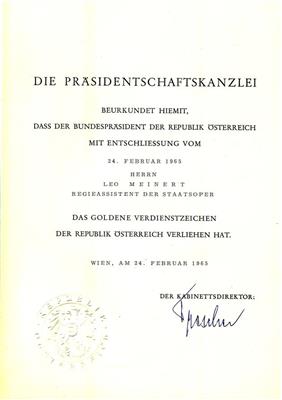 Meinert (Mayer), Leo, - Autographen, Urkunden, Handschriften