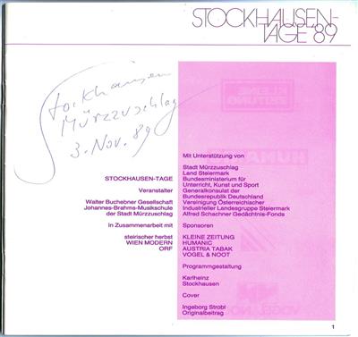 Stockhausen, Karlheinz, - Autographen, Handschriften und Urkunden