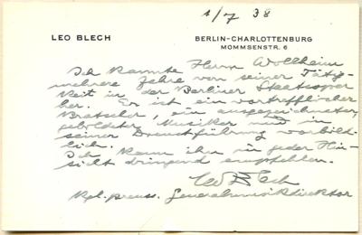 Blech, Leo, - Autographen, Handschriften, Urkunden
