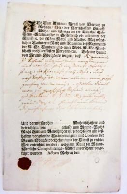 Harrach, Karl, - Autografy, rukopisy, certifikáty
