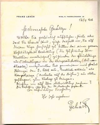 Lehár, Franz, - Autografy, rukopisy, certifikáty
