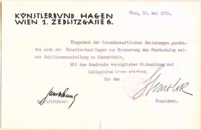 Hagenbund, - Autographen, Handschriften, Urkunden