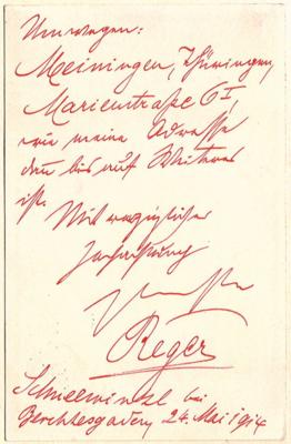 Reger, Max, - Autografy, rukopisy, dokumenty