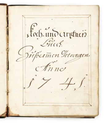 "Koch- und Artzney Buch. Zusammen Getragen Anno 1741", - Autographen, Handschriften, Urkunden