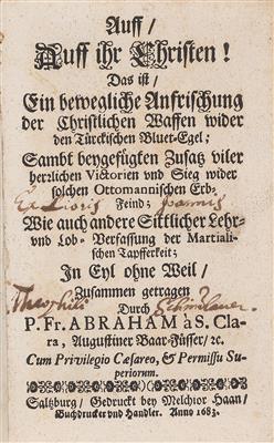 ABRAHAM a SANCTA CLARA (d. i. U. MEGERLE). - Bücher und dekorative Grafik