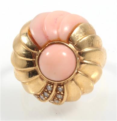 Korallen Brillant Ring - Jewellery