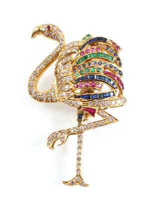 Brillant Farbsteinbrosche Flamingo - Jewellery