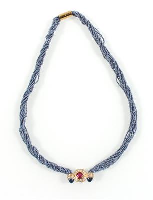 Asprey Kulturperlen Brillant Farbstein Collier - Schmuck