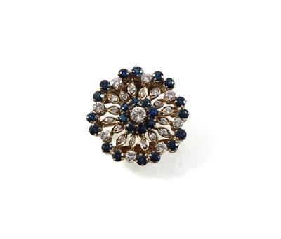 Brillant-Saphirbrosche zus. ca. 4,60 ct - Erlesener Schmuck