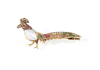 Rubin Smaragdbrosche Paradiesvogel - Jewellery