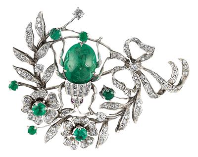 Diamant Smaragd Blütenbrosche - Jewellery