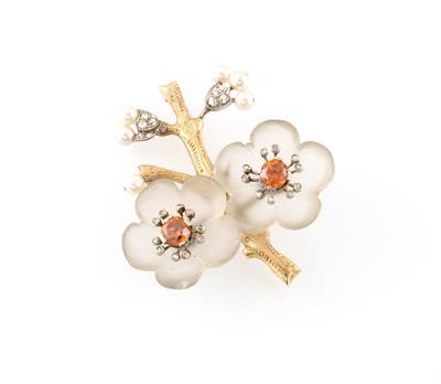 Kulturperlen Diamant Schmuckstein Blütenbrosche - Exquisite jewellery
