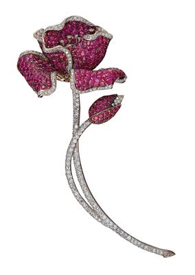 Diamant Rubin Blütenbrosche - Exquisite jewellery