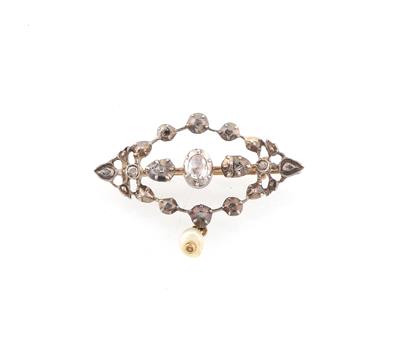 Orientperle Diamantrauten Brosche - Exquisite jewellery