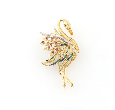 Brillant Rubinbrosche Flamingo - Exquisite jewellery