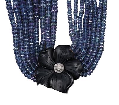 Altschliffdiamant Saphir Onyxcollier - Exquisite jewellery