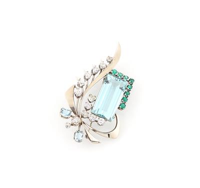 Diamant Aquamarin Brosche - Erlesener Schmuck