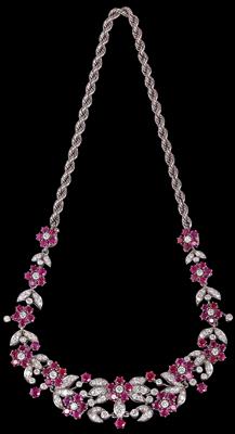 Brillantcollier mit tlw. unbehandelten Rubinen zus. ca.7 ct - Erlesener Schmuck