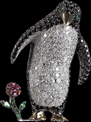 Diamantbrosche Pinguin zus. ca. 4,65 ct - Erlesener Schmuck