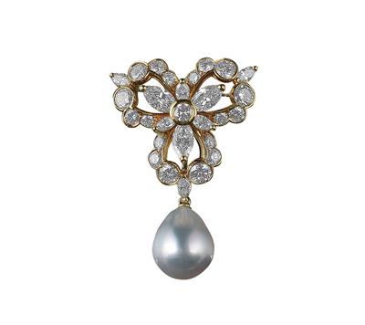 Diamant Kulturperlen Brosche - Exquisite jewellery