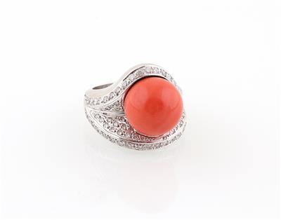 Korallen Brillant Ring - Erlesener Schmuck