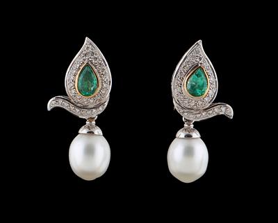 Südseekulturperlen Brillant Smaragd Ohrclipgehänge - Exquisite jewellery