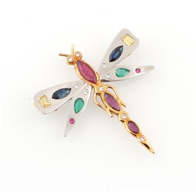 Brillant Farbstein Brosche Libelle - Exquisite jewellery