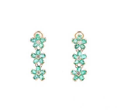 Brillant Smaragd Blütenohrclips - Christmas Auction - Jewellery