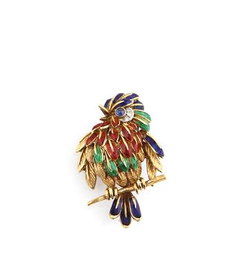 Achtkantdiamant Saphir Brosche Vogel - Erlesener Schmuck