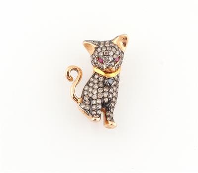 Brillantanhänger Katze zus. ca. 0,90 ct - Erlesener Schmuck