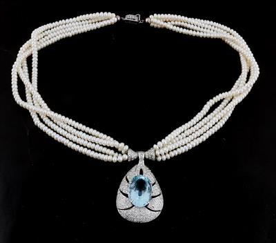 Kulturperlen Brillant Aquamarin Collier - Erlesener Schmuck